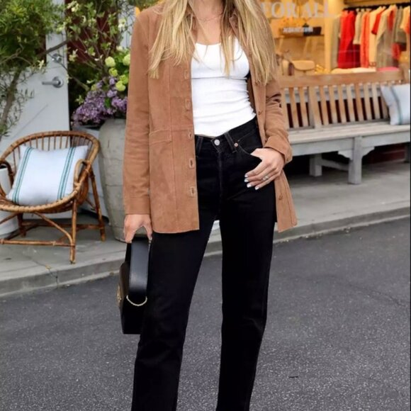 Sezane Will Jacket In Camel Suede Leather NWT - Picture 5 of 7
